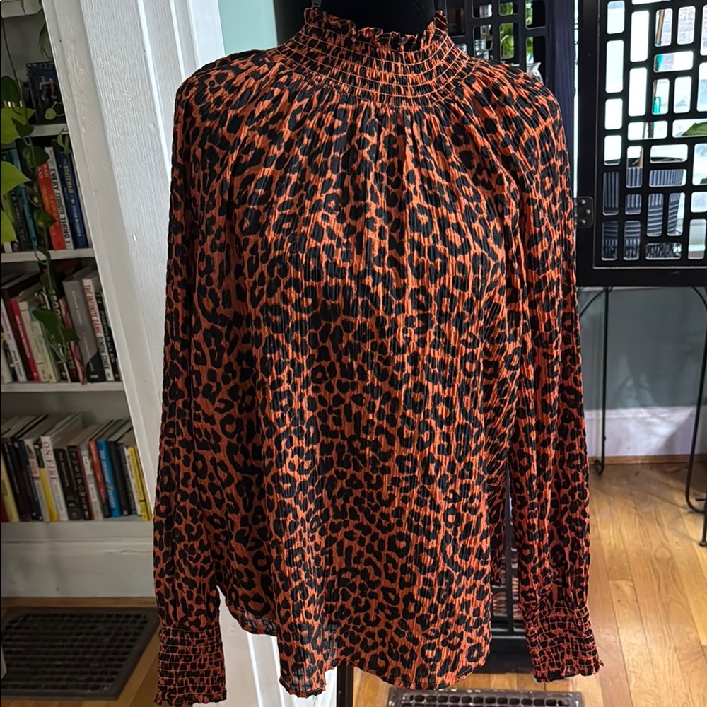 Leopard Print High Neck Blouse